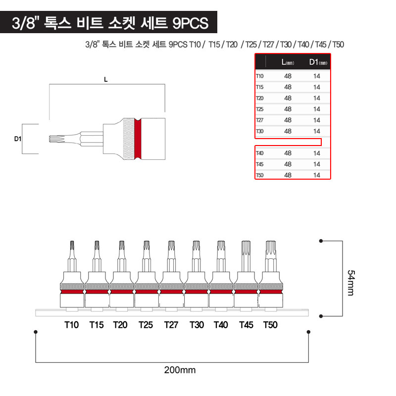 3/8" 톡스 비트 소켓 세트 9PCS 톡스렌치 톡스소켓