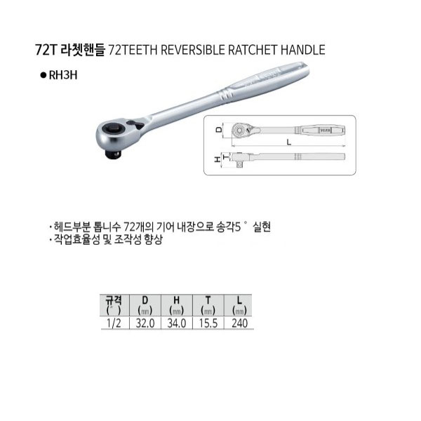 라쳇트렌치(1/2"-토네 72Teeth)